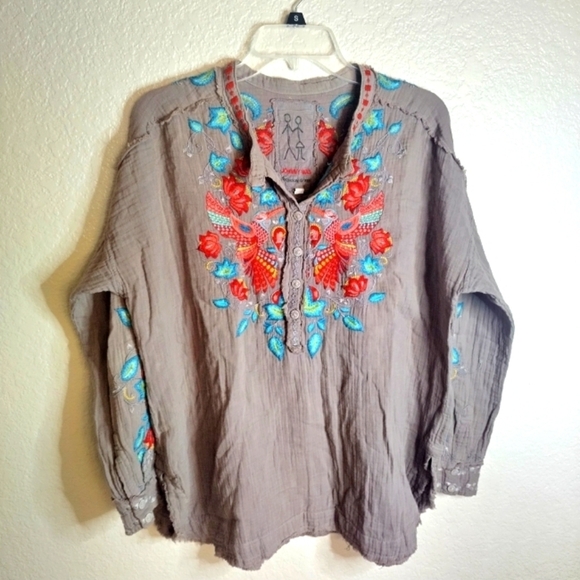 johnny was pete and greta embroidered boho hummingbird floral blouse sz Xs - Picture 1 of 9